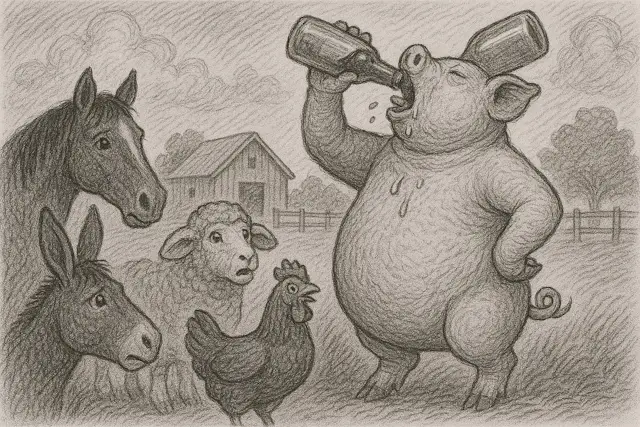 Ferma Animalelor - Nicio ființă nu trebuie să bea alcool în exces